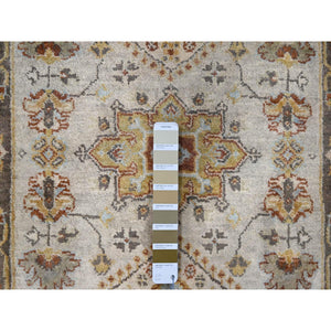 2'8"x12' Timberwolf Gray With Taupe Brown, Hand Knotted Karajeh And Geometric Medallion Design, Natural Dyes, Pure Wool, Runner Oriental Rug FWR508710