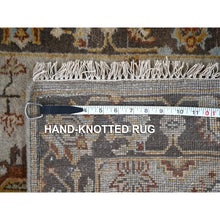 Load image into Gallery viewer, 2&#39;8&quot;x12&#39; Timberwolf Gray With Taupe Brown, Hand Knotted Karajeh And Geometric Medallion Design, Natural Dyes, Pure Wool, Runner Oriental Rug FWR508710