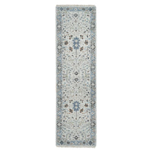 Load image into Gallery viewer, 2&#39;6&quot;x9&#39;10&quot; Owl and Slate Gray, Hand Knotted Oushak Dense Weave Design with Floral Motifs, Vegetable Dyes, Natural Wool, Runner Oriental Rug FWR508716