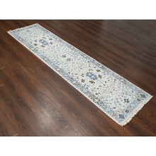 Load image into Gallery viewer, 2&#39;6&quot;x9&#39;10&quot; Owl and Slate Gray, Hand Knotted Oushak Dense Weave Design with Floral Motifs, Vegetable Dyes, Natural Wool, Runner Oriental Rug FWR508716