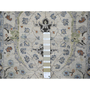 2'6"x9'10" Owl and Slate Gray, Hand Knotted Oushak Dense Weave Design with Floral Motifs, Vegetable Dyes, Natural Wool, Runner Oriental Rug FWR508716