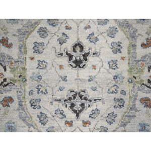 2'6"x9'10" Owl and Slate Gray, Hand Knotted Oushak Dense Weave Design with Floral Motifs, Vegetable Dyes, Natural Wool, Runner Oriental Rug FWR508716