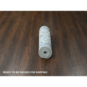 2'6"x9'10" Owl and Slate Gray, Hand Knotted Oushak Dense Weave Design with Floral Motifs, Vegetable Dyes, Natural Wool, Runner Oriental Rug FWR508716