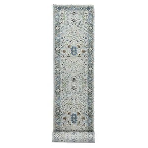 2'6"x19'9" Seraph With Whale Gray, Oushak with Floral Motifs, Denser Weave, 100% Wool XL Runner Hand Knotted Oriental Rug FWR508752