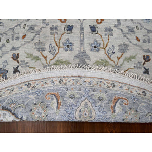 10'x10' Whirlwind With Timber Wolf Gray, Vegetable Dyes, Natural Wool, Hand Knotted Floral Motifs Oushak Oriental Round Rug FWR508764