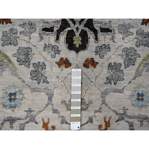 10'x10' Whirlwind With Timber Wolf Gray, Vegetable Dyes, Natural Wool, Hand Knotted Floral Motifs Oushak Oriental Round Rug FWR508764