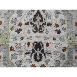 10'x10' Whirlwind With Timber Wolf Gray, Vegetable Dyes, Natural Wool, Hand Knotted Floral Motifs Oushak Oriental Round Rug FWR508764
