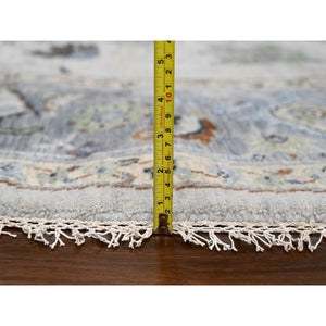 10'x10' Whirlwind With Timber Wolf Gray, Vegetable Dyes, Natural Wool, Hand Knotted Floral Motifs Oushak Oriental Round Rug FWR508764