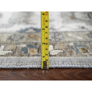 11'x11' Agreeable Gray and Delicate White, Karajeh with All Over Geometric Design, Hand Knotted, Squarish Oriental 100% Wool Rug FWR508788