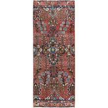 Load image into Gallery viewer, 2&#39;5&quot;x5&#39;10&quot; Blush Red, Vintage Persian Lilahan with All Over Design, Distinct Abrash, Shaved Low, Zero Pile, Sides and Ends Professionally Secured, Hand Knotted, Pure Wool, Fragment, Runner, Oriental Rug Sh847 FWR5082