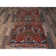 Load image into Gallery viewer, 2&#39;5&quot;x5&#39;10&quot; Blush Red, Vintage Persian Lilahan With All Over Design, Distinct Abrash, Shaved Low, Zero Pile, Sides And Ends Professionally Secured, Hand Knotted, Pure Wool, Fragment, Runner, Oriental Rug FWR5082