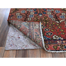Load image into Gallery viewer, 2&#39;5&quot;x5&#39;10&quot; Blush Red, Vintage Persian Lilahan With All Over Design, Distinct Abrash, Shaved Low, Zero Pile, Sides And Ends Professionally Secured, Hand Knotted, Pure Wool, Fragment, Runner, Oriental Rug FWR5082