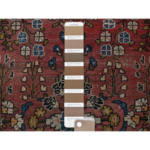 2'5"x5'10" Blush Red, Vintage Persian Lilahan with All Over Design, Distinct Abrash, Shaved Low, Zero Pile, Sides and Ends Professionally Secured, Hand Knotted, Pure Wool, Fragment, Runner, Oriental Rug Sh847 FWR5082