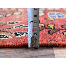 Load image into Gallery viewer, 2&#39;5&quot;x5&#39;10&quot; Blush Red, Vintage Persian Lilahan with All Over Design, Distinct Abrash, Shaved Low, Zero Pile, Sides and Ends Professionally Secured, Hand Knotted, Pure Wool, Fragment, Runner, Oriental Rug Sh847 FWR5082