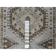Load image into Gallery viewer, 2&#39;8&quot;x10&#39;1&quot; Rhinestone Gray With Sand White, Geometric Motifs Persian Village, Hand Knotted, Densely Woven Organic Wool, Runner Oriental Rug FWR508806
