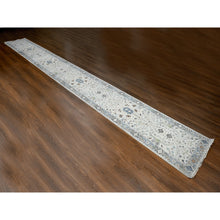 Load image into Gallery viewer, 2&#39;7&quot;x21&#39;8&quot; Seagull Gray, Hand Knotted Natural Dyes Oushak with Floral Motifs, Densely Woven, All Wool, XL Runner Oriental Rug FWR508848