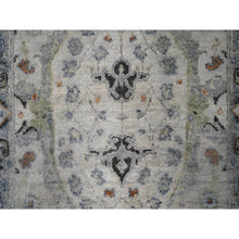 Load image into Gallery viewer, 2&#39;7&quot;x21&#39;8&quot; Seagull Gray, Hand Knotted Natural Dyes Oushak with Floral Motifs, Densely Woven, All Wool, XL Runner Oriental Rug FWR508848