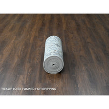Load image into Gallery viewer, 2&#39;7&quot;x21&#39;8&quot; Seagull Gray, Hand Knotted Natural Dyes Oushak with Floral Motifs, Densely Woven, All Wool, XL Runner Oriental Rug FWR508848
