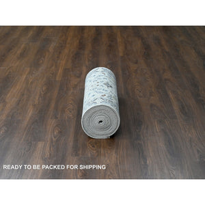 2'7"x21'8" Seagull Gray, Hand Knotted Natural Dyes Oushak with Floral Motifs, Densely Woven, All Wool, XL Runner Oriental Rug FWR508848