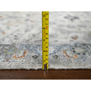 2'7"x21'8" Seagull Gray, Hand Knotted Natural Dyes Oushak with Floral Motifs, Densely Woven, All Wool, XL Runner Oriental Rug FWR508848