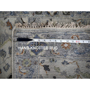 2'7"x21'8" Seagull Gray, Hand Knotted Natural Dyes Oushak with Floral Motifs, Densely Woven, All Wool, XL Runner Oriental Rug FWR508848