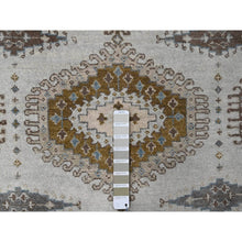 Load image into Gallery viewer, 4&#39;3&quot;x12&#39; Intellectual Gray, Geometric Patterns Persian Village Influence Design, Densely Woven, Hand Knotted, Vegetable Dyes Extra Soft Wool, Runner Oriental Rug FWR508908