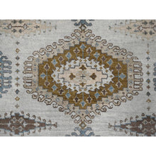 Load image into Gallery viewer, 4&#39;3&quot;x12&#39; Intellectual Gray, Geometric Patterns Persian Village Influence Design, Densely Woven, Hand Knotted, Vegetable Dyes Extra Soft Wool, Runner Oriental Rug FWR508908