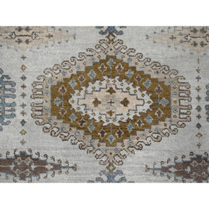 4'3"x12' Intellectual Gray, Geometric Patterns Persian Village Influence Design, Densely Woven, Hand Knotted, Vegetable Dyes Extra Soft Wool, Runner Oriental Rug FWR508908