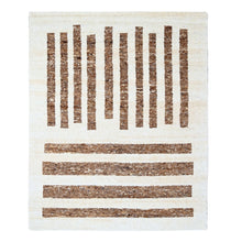 Load image into Gallery viewer, 8&#39;3&quot;x9&#39;9&quot; Beaver Brown and Sand White, Thick and Soft Pile, Vegetable Dyes, Hand Knotted Minimalist Stripe Design, 100% Wool Oriental Rug FWR508932