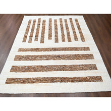 Load image into Gallery viewer, 8&#39;3&quot;x9&#39;9&quot; Beaver Brown and Sand White, Thick and Soft Pile, Vegetable Dyes, Hand Knotted Minimalist Stripe Design, 100% Wool Oriental Rug FWR508932