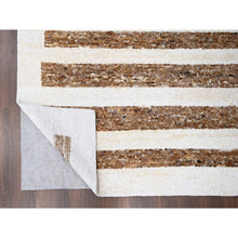 Load image into Gallery viewer, 8&#39;3&quot;x9&#39;9&quot; Beaver Brown and Sand White, Thick and Soft Pile, Vegetable Dyes, Hand Knotted Minimalist Stripe Design, 100% Wool Oriental Rug FWR508932