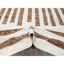 Load image into Gallery viewer, 8&#39;3&quot;x9&#39;9&quot; Beaver Brown and Sand White, Thick and Soft Pile, Vegetable Dyes, Hand Knotted Minimalist Stripe Design, 100% Wool Oriental Rug FWR508932