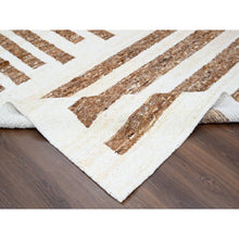 Load image into Gallery viewer, 8&#39;3&quot;x9&#39;9&quot; Beaver Brown and Sand White, Thick and Soft Pile, Vegetable Dyes, Hand Knotted Minimalist Stripe Design, 100% Wool Oriental Rug FWR508932