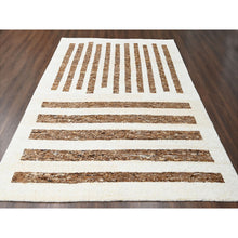 Load image into Gallery viewer, 9&#39;x11&#39;8&quot; Bole Brown, Plush Pile Minimalist Modern Stripe Design, Soft Wool Hand Knotted, Natural Dyes Oriental Rug FWR508938