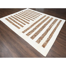 Load image into Gallery viewer, 9&#39;x11&#39;8&quot; Bole Brown, Plush Pile Minimalist Modern Stripe Design, Soft Wool Hand Knotted, Natural Dyes Oriental Rug FWR508938