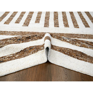 9'x11'8" Bole Brown, Plush Pile Minimalist Modern Stripe Design, Soft Wool Hand Knotted, Natural Dyes Oriental Rug FWR508938
