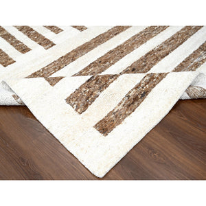 9'x11'8" Bole Brown, Plush Pile Minimalist Modern Stripe Design, Soft Wool Hand Knotted, Natural Dyes Oriental Rug FWR508938