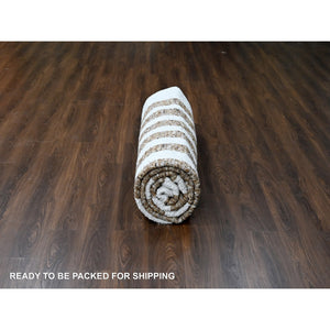 9'x11'8" Bole Brown, Plush Pile Minimalist Modern Stripe Design, Soft Wool Hand Knotted, Natural Dyes Oriental Rug FWR508938