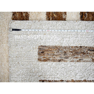 9'x11'8" Bole Brown, Plush Pile Minimalist Modern Stripe Design, Soft Wool Hand Knotted, Natural Dyes Oriental Rug FWR508938