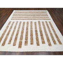 Load image into Gallery viewer, 10&#39;3&quot;x14&#39;1&quot; Burlywood Brown and Seedpearl White, Hand Knotted Thick and Soft Pile, Vegetable Dyes, Natural Wool, Minimalist Stripe Design, Oriental Rug FWR508950