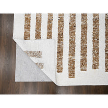 Load image into Gallery viewer, 10&#39;3&quot;x14&#39;1&quot; Burlywood Brown and Seedpearl White, Hand Knotted Thick and Soft Pile, Vegetable Dyes, Natural Wool, Minimalist Stripe Design, Oriental Rug FWR508950