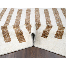 Load image into Gallery viewer, 10&#39;3&quot;x14&#39;1&quot; Burlywood Brown and Seedpearl White, Hand Knotted Thick and Soft Pile, Vegetable Dyes, Natural Wool, Minimalist Stripe Design, Oriental Rug FWR508950