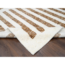 Load image into Gallery viewer, 10&#39;3&quot;x14&#39;1&quot; Burlywood Brown and Seedpearl White, Hand Knotted Thick and Soft Pile, Vegetable Dyes, Natural Wool, Minimalist Stripe Design, Oriental Rug FWR508950