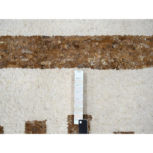 10'3"x14'1" Burlywood Brown and Seedpearl White, Hand Knotted Thick and Soft Pile, Vegetable Dyes, Natural Wool, Minimalist Stripe Design, Oriental Rug FWR508950