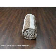 Load image into Gallery viewer, 10&#39;3&quot;x14&#39;1&quot; Burlywood Brown and Seedpearl White, Hand Knotted Thick and Soft Pile, Vegetable Dyes, Natural Wool, Minimalist Stripe Design, Oriental Rug FWR508950
