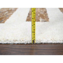 Load image into Gallery viewer, 10&#39;3&quot;x14&#39;1&quot; Burlywood Brown and Seedpearl White, Hand Knotted Thick and Soft Pile, Vegetable Dyes, Natural Wool, Minimalist Stripe Design, Oriental Rug FWR508950