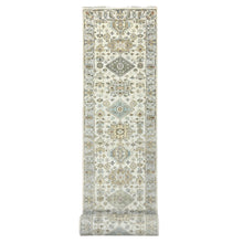Load image into Gallery viewer, 2&#39;9&quot;x17&#39;10&quot; Frosted Dawn White, Soft and Shiny Wool, Hand Knotted, Karajeh Design With Geometric Medallions, Denser Weave, Soft to The Touch Pile, XL Runner Oriental Rug FWR508956