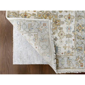 2'9"x17'10" Frosted Dawn White, Soft and Shiny Wool, Hand Knotted, Karajeh Design With Geometric Medallions, Denser Weave, Soft to The Touch Pile, XL Runner Oriental Rug FWR508956