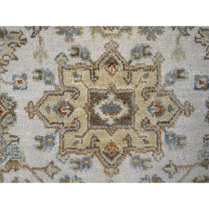2'9"x17'10" Frosted Dawn White, Soft and Shiny Wool, Hand Knotted, Karajeh Design With Geometric Medallions, Denser Weave, Soft to The Touch Pile, XL Runner Oriental Rug FWR508956