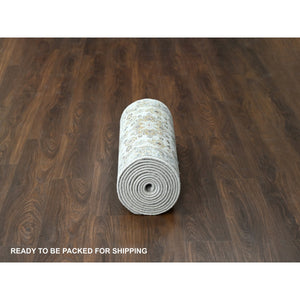 2'9"x17'10" Frosted Dawn White, Soft and Shiny Wool, Hand Knotted, Karajeh Design With Geometric Medallions, Denser Weave, Soft to The Touch Pile, XL Runner Oriental Rug FWR508956